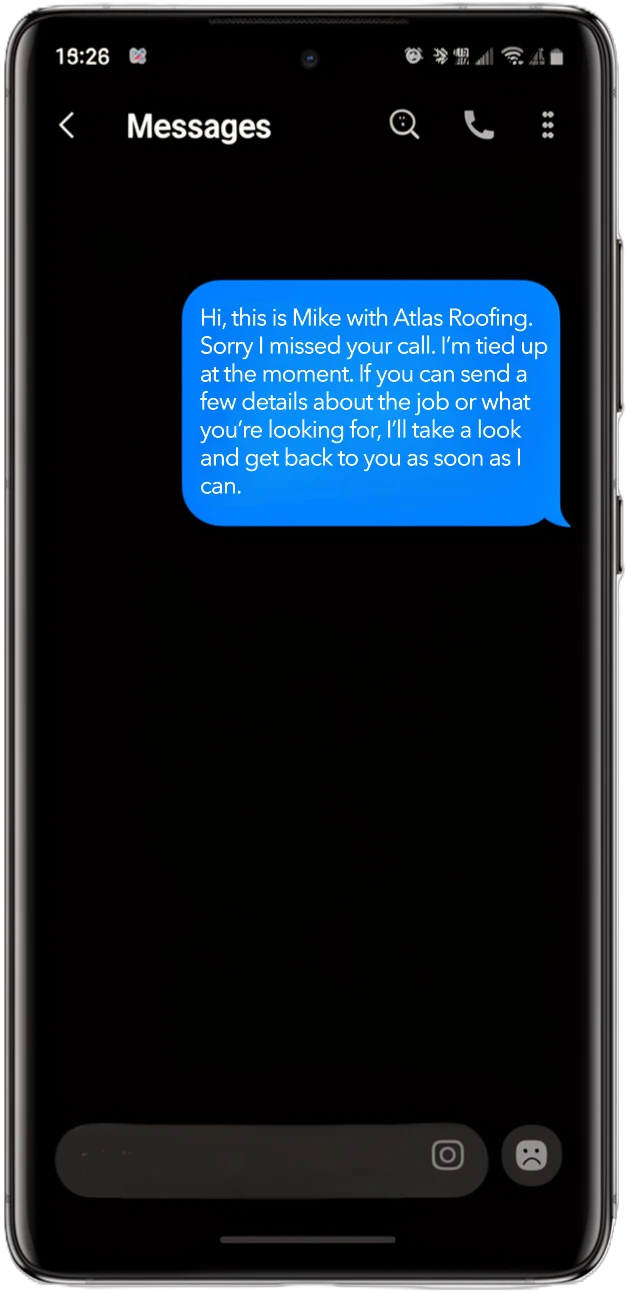 Smartphone showing missed call follow-up text